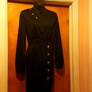 Women's button front dress w/cascading back Bow